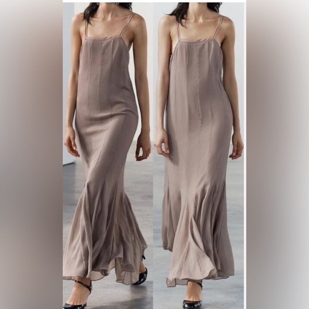 Zara | Strappy Georgette Maxi Dress with Flared Hem